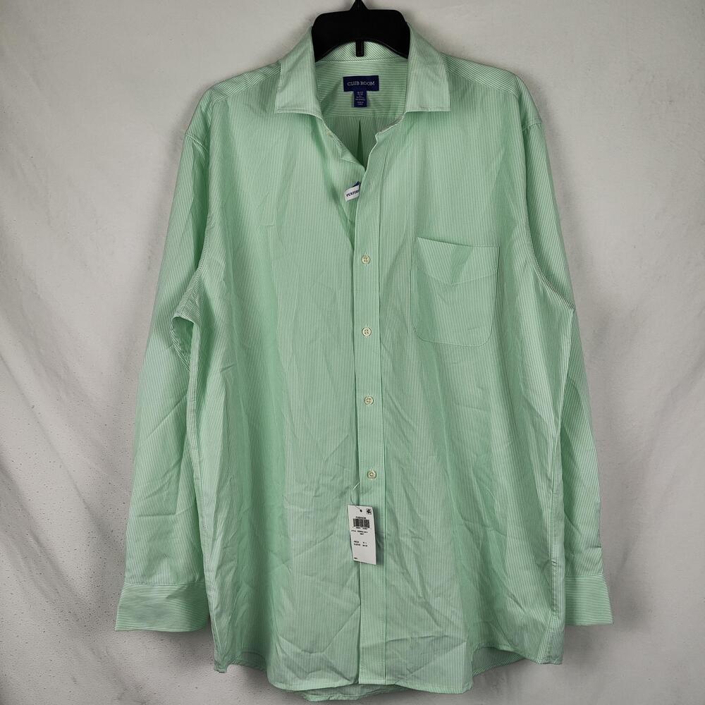 Club Room Shirt Mens 16.5 34/35 Green Stripe Stretch Dress Button Front